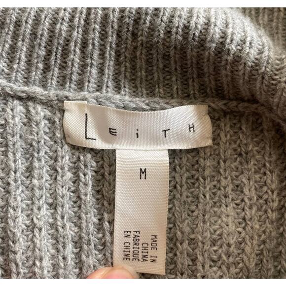 LEITH Women's Turtleneck Chunky Knit Sweater Gray Size Medium Minimalist Neutral - Picture 7 of 8